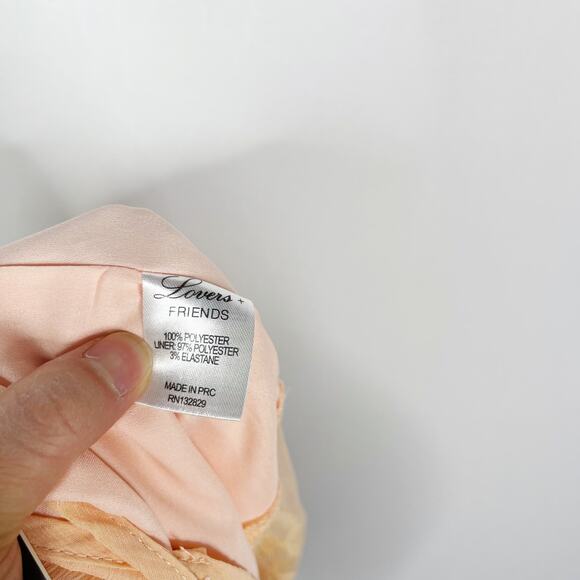 New Revolve Lovers + Friends XSmall XS Peach Orange Faux Wrap Dress with Lace - Picture 12 of 12